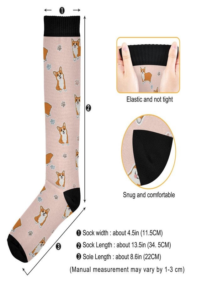 Wusikd Corgi Dog Compression Socks for Women and Men Circulation Cute Pink Long Socks for Athletic Running 1 - Image 3